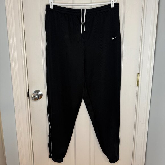 Nike Jet Black White Swoosh Athletic Joggers Zip Leggings Size XL - Picture 8 of 8